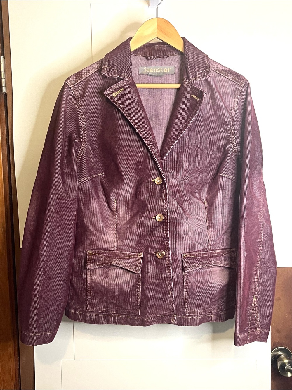 Jeanstar (Tag XL, Fits M) Burgundy Cotton Blend Corduroy Blazer Jacket